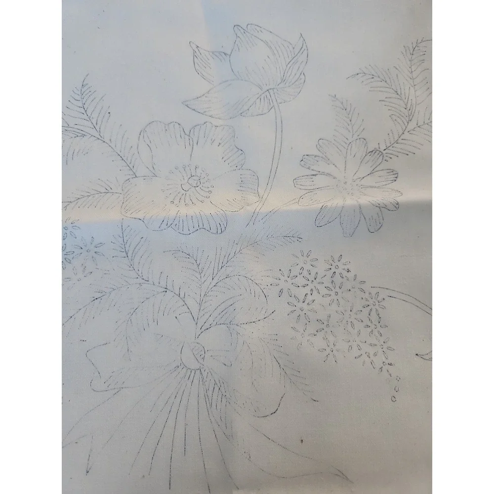 Vintage Nojae of Fairway Stamped 14x14 Hand Embroidery Pillow Top With Lace Trim